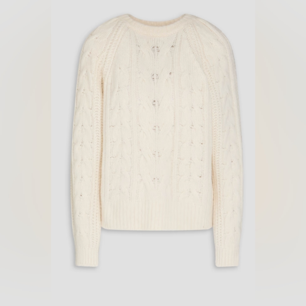 Maje Cashmere/ Baby Alpaca Cable Knit Sweater, Ivory, NWT